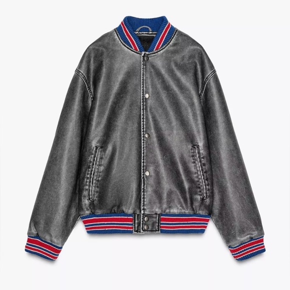 ZARA FAUX LEATHER BOMBER JACKET
Color: GRAY * Size: M - Picture 1 of 13
